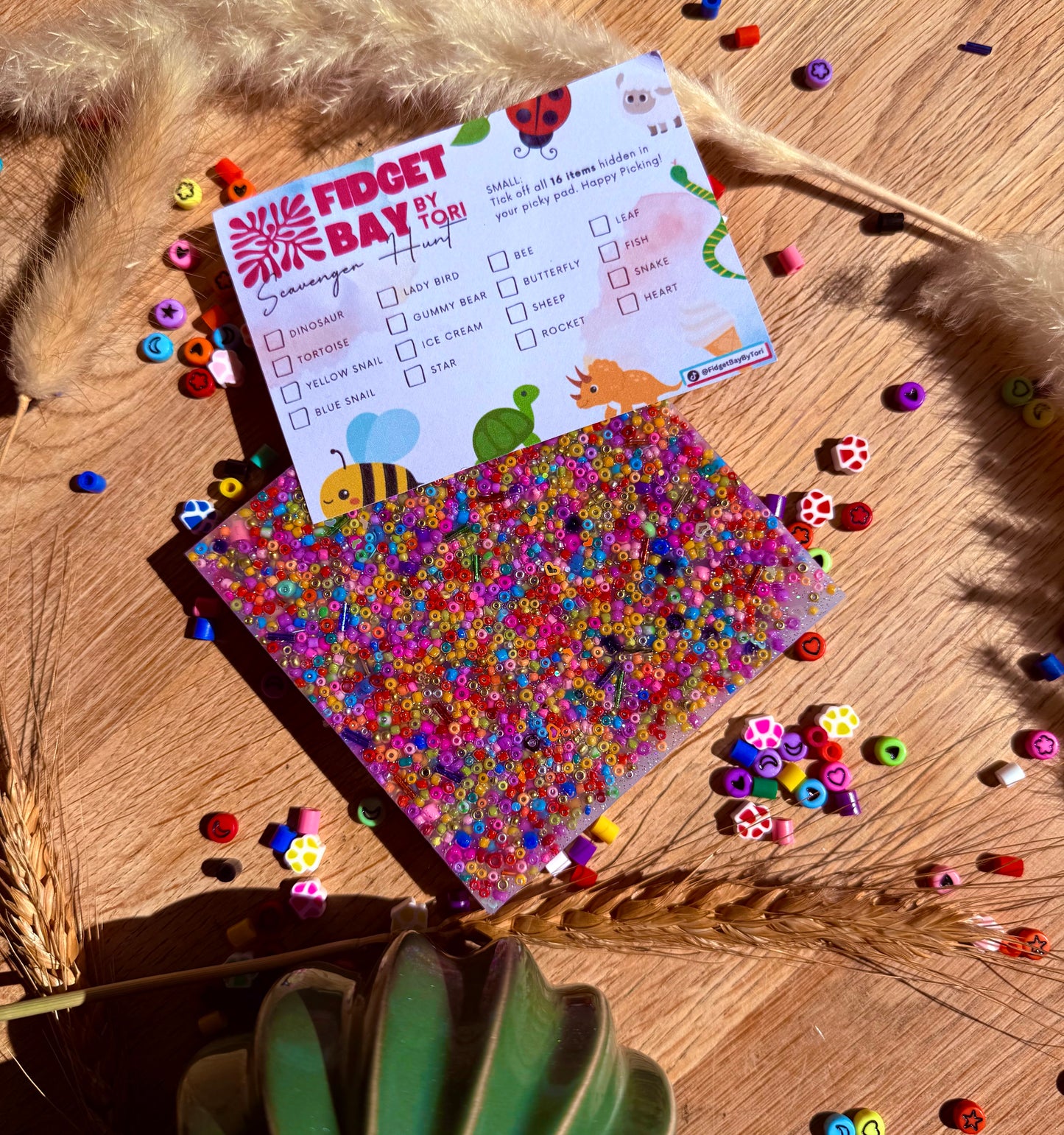 SCAVENGER HUNT picky pad |3 sizes | Valentine |Neurodiverse Stimming Distracting Nail Skin Picking Stress Fidget Aid Random Beads Made UK