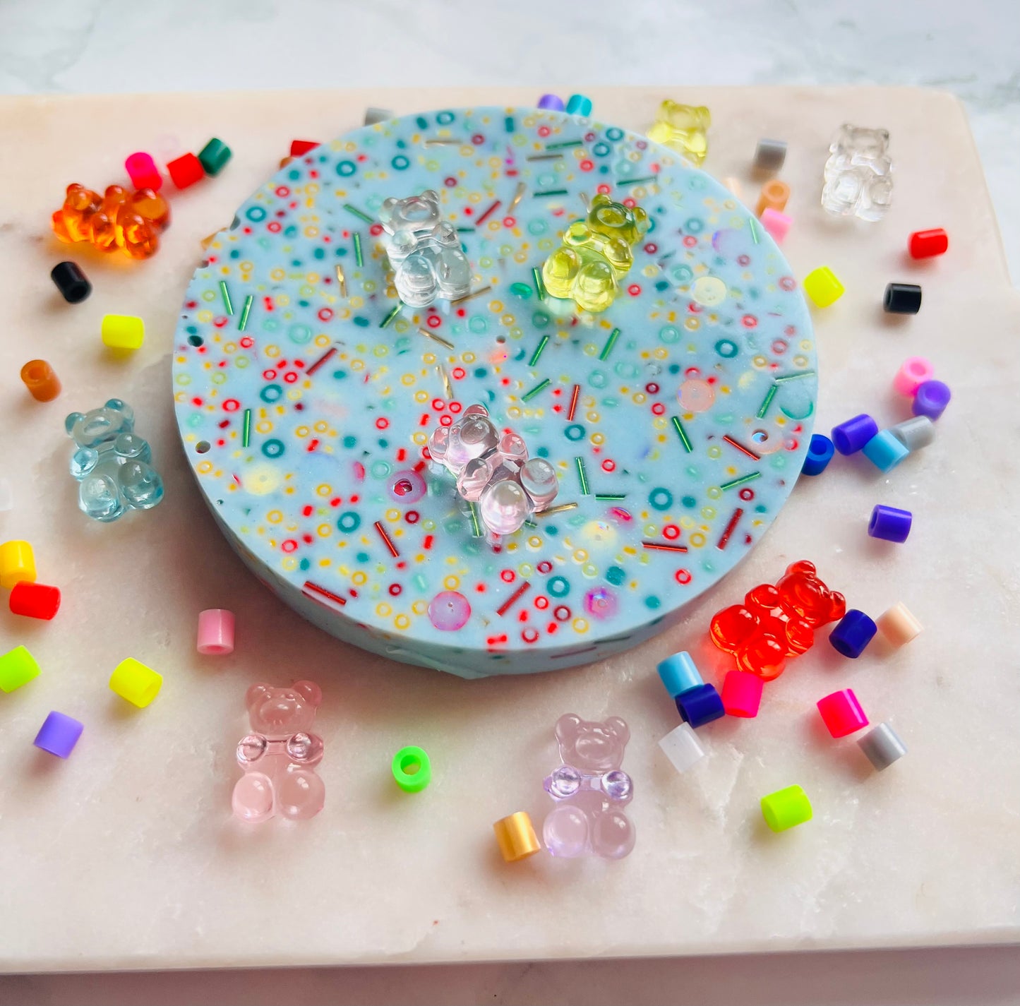 REMELTABLE 'GUMMY BEAR' picky pad | Reusable | Easter | Circle (10cm)| Latex Free| Neurodiverse Distracting Nail Skin Picking Stress