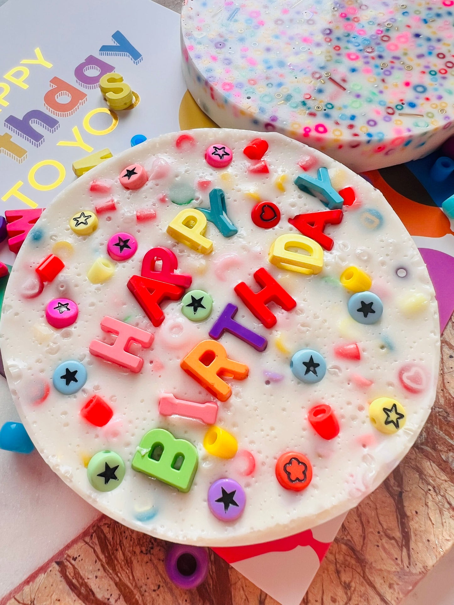 REMELTABLE 'HAPPY BIRTHDAY' picky pad | Reusable | Easter | Circle (10cm)| Latex Free| Neurodiverse  Distracting Nail Skin Picking Stress