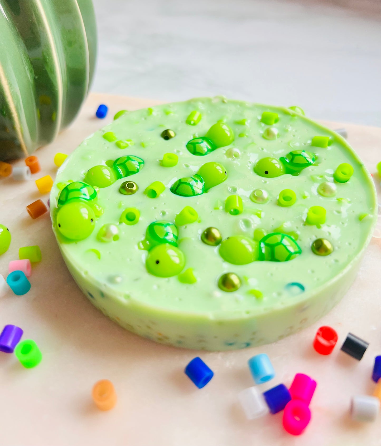 REMELTABLE 'TURTLE SOUP' picky pad | Reusable | Easter | Circle (10cm)| Latex Free| Neurodiverse  Distracting Nail Skin Picking Stress