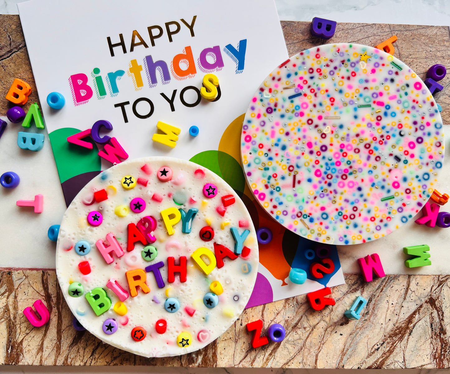 REMELTABLE 'HAPPY BIRTHDAY' picky pad | Reusable | Easter | Circle (10cm)| Latex Free| Neurodiverse  Distracting Nail Skin Picking Stress