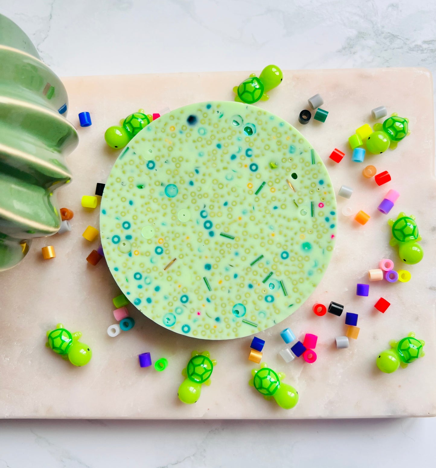 REMELTABLE 'TURTLE SOUP' picky pad | Reusable | Easter | Circle (10cm)| Latex Free| Neurodiverse  Distracting Nail Skin Picking Stress