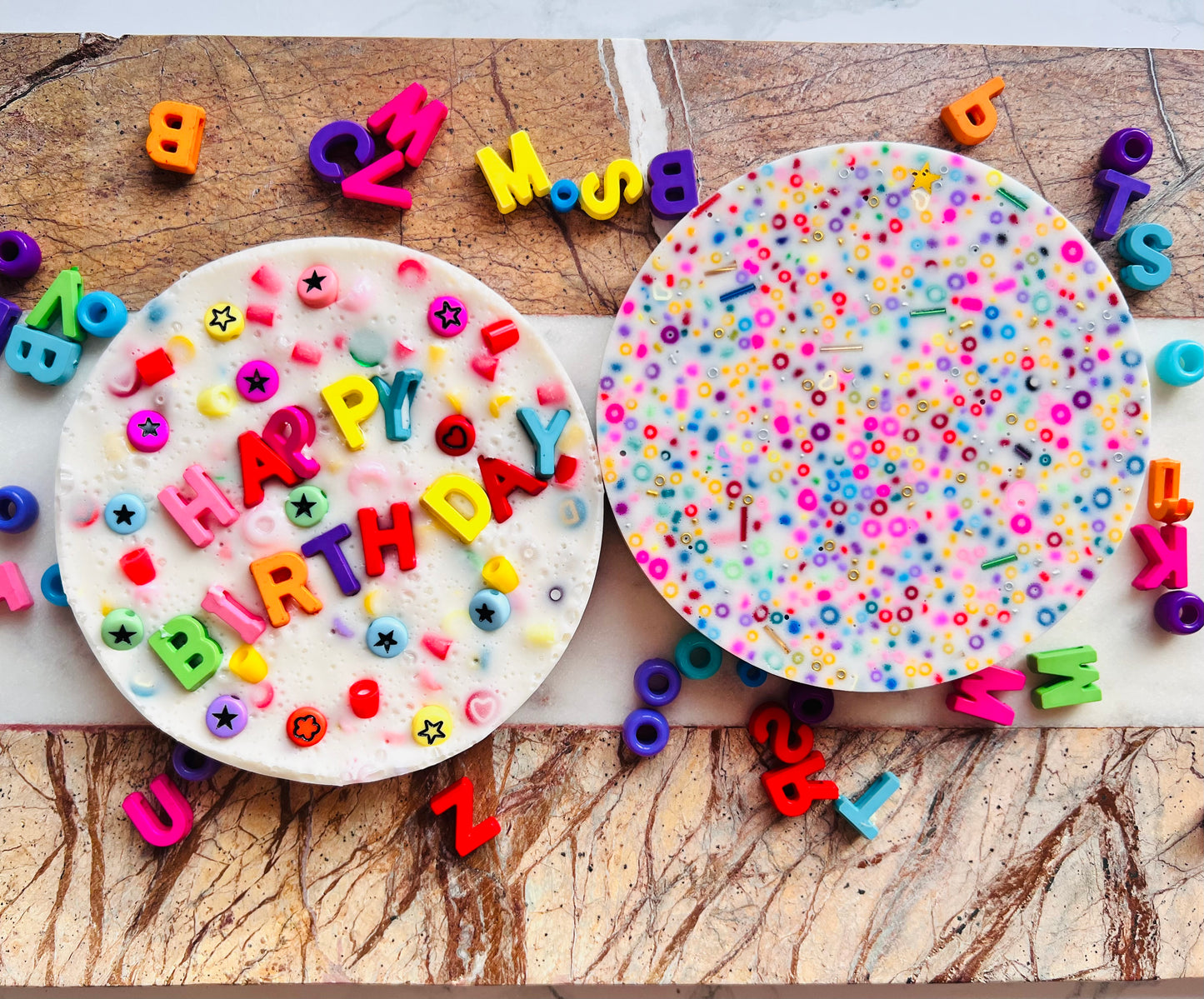 REMELTABLE 'HAPPY BIRTHDAY' picky pad | Reusable | Easter | Circle (10cm)| Latex Free| Neurodiverse  Distracting Nail Skin Picking Stress