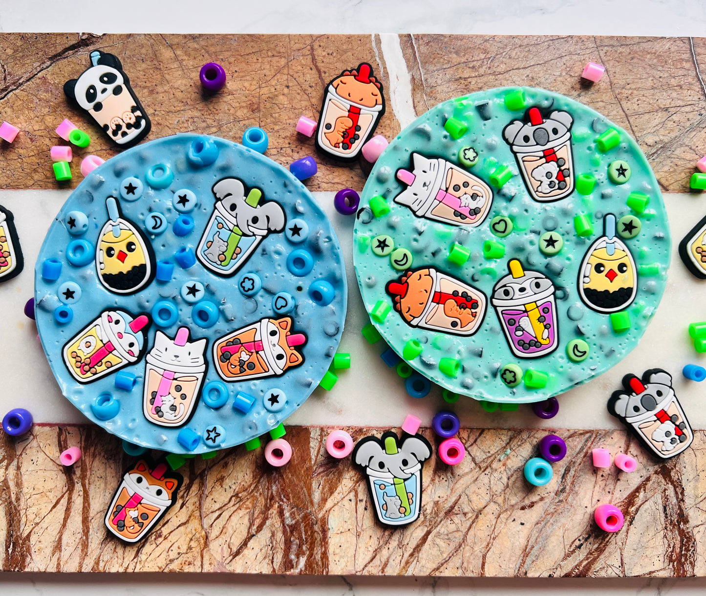 REMELTABLE 'BUBBLE TEA' picky pad | Reusable | Easter | Circle (10cm)| Latex Free| Neurodiverse  Distracting Nail Skin Picking Stress