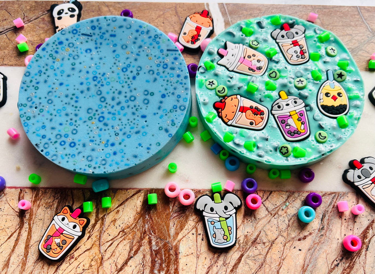 REMELTABLE 'BUBBLE TEA' picky pad | Reusable | Easter | Circle (10cm)| Latex Free| Neurodiverse  Distracting Nail Skin Picking Stress