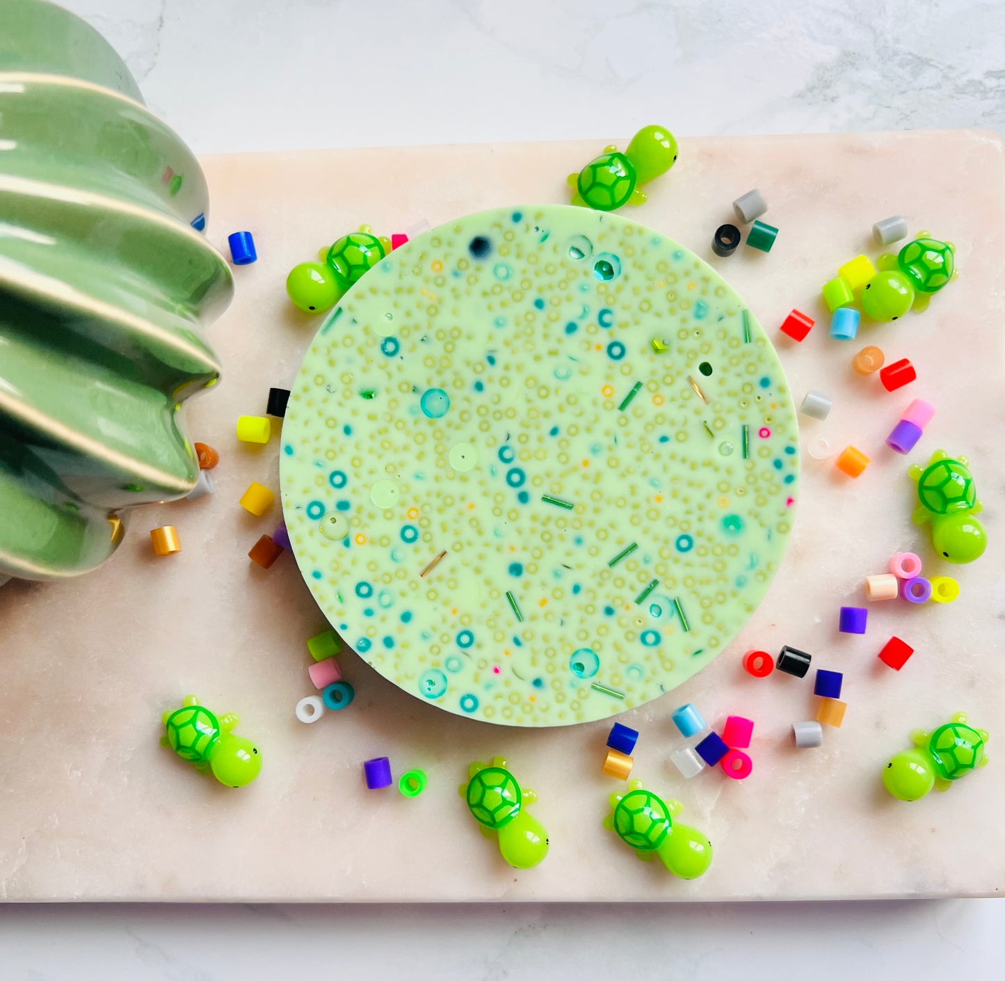 REMELTABLE 'TURTLE SOUP' picky pad | Reusable | Easter | Circle (10cm)| Latex Free| Neurodiverse  Distracting Nail Skin Picking Stress