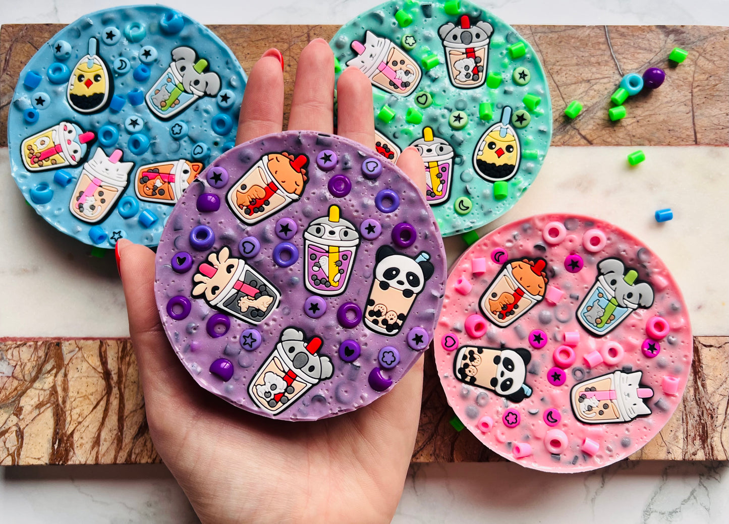 REMELTABLE 'BUBBLE TEA' picky pad | Reusable | Easter | Circle (10cm)| Latex Free| Neurodiverse  Distracting Nail Skin Picking Stress