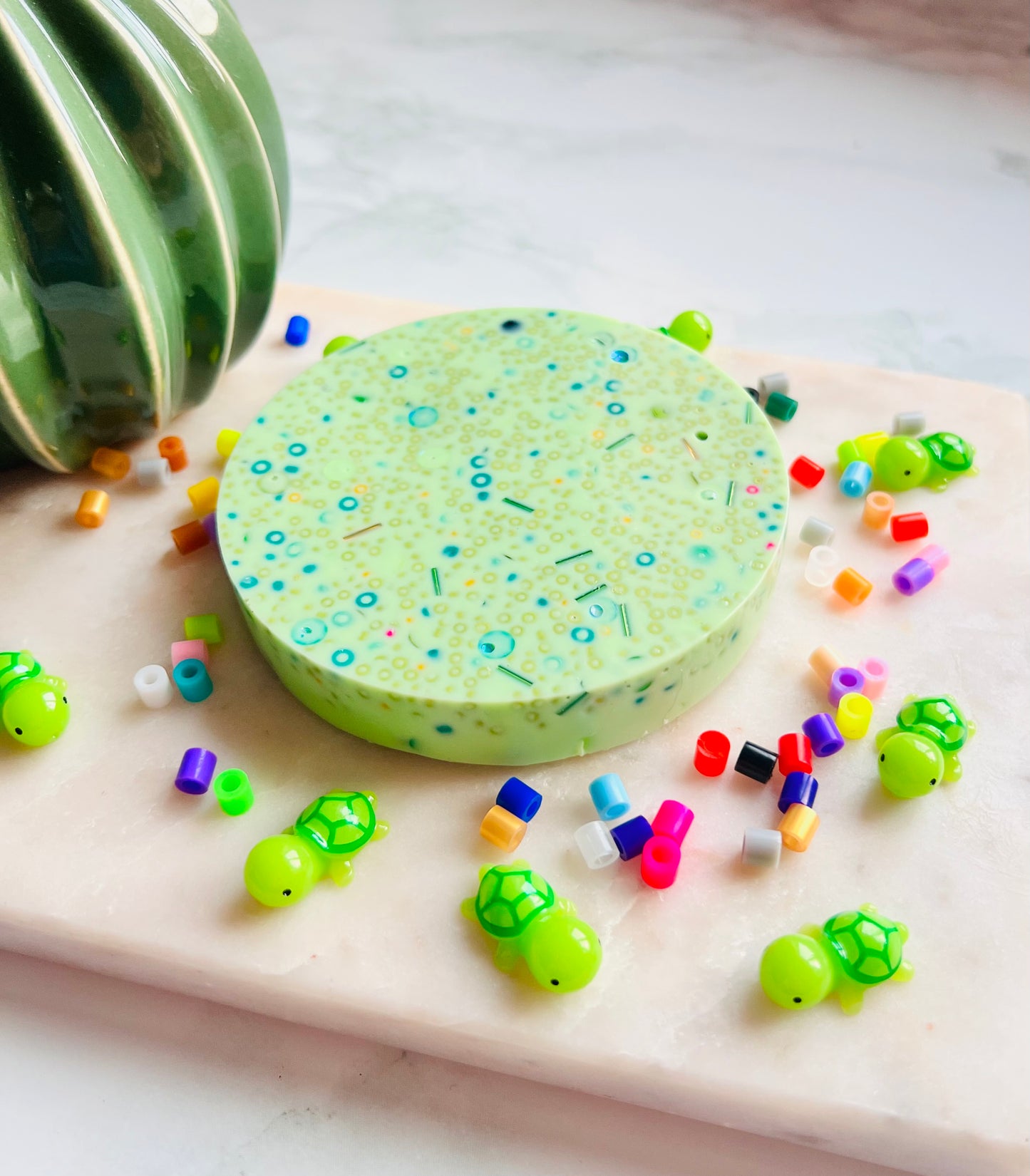 REMELTABLE 'TURTLE SOUP' picky pad | Reusable | Easter | Circle (10cm)| Latex Free| Neurodiverse  Distracting Nail Skin Picking Stress