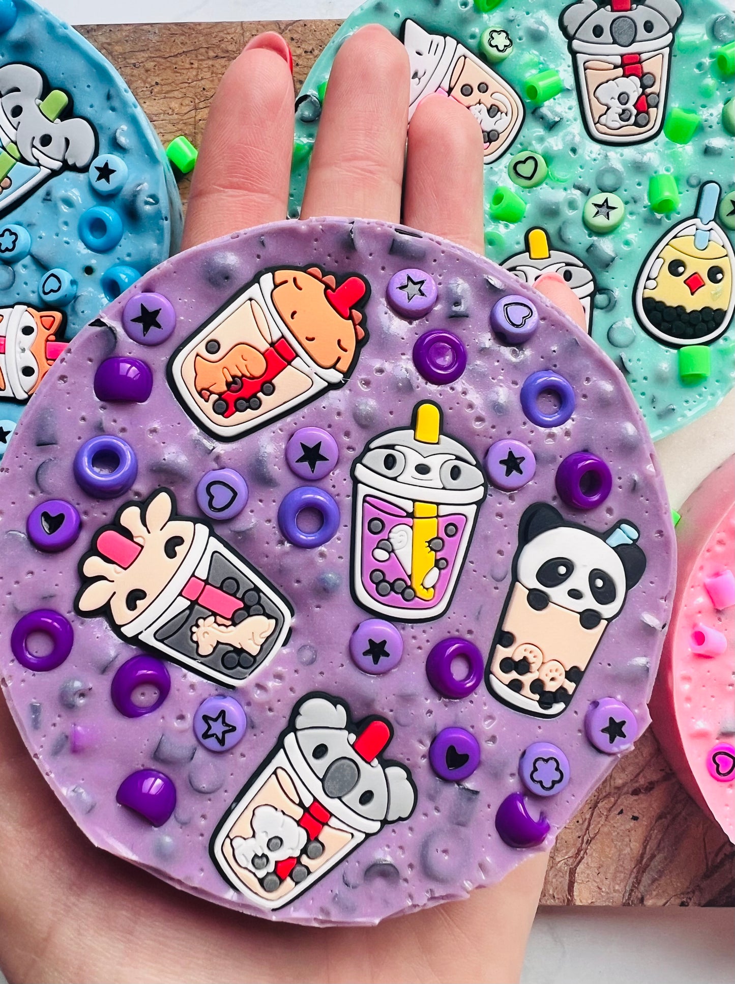 REMELTABLE 'BUBBLE TEA' picky pad | Reusable | Easter | Circle (10cm)| Latex Free| Neurodiverse  Distracting Nail Skin Picking Stress