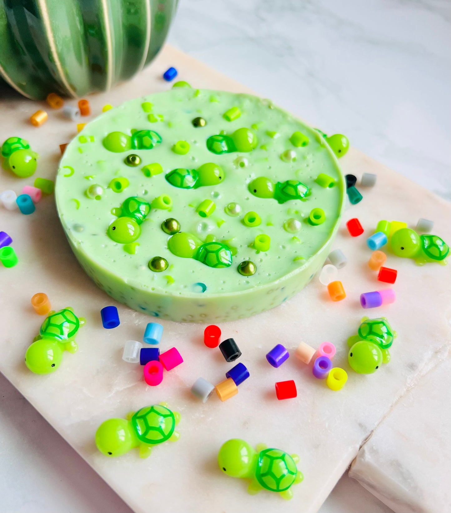 REMELTABLE 'TURTLE SOUP' picky pad | Reusable | Easter | Circle (10cm)| Latex Free| Neurodiverse  Distracting Nail Skin Picking Stress