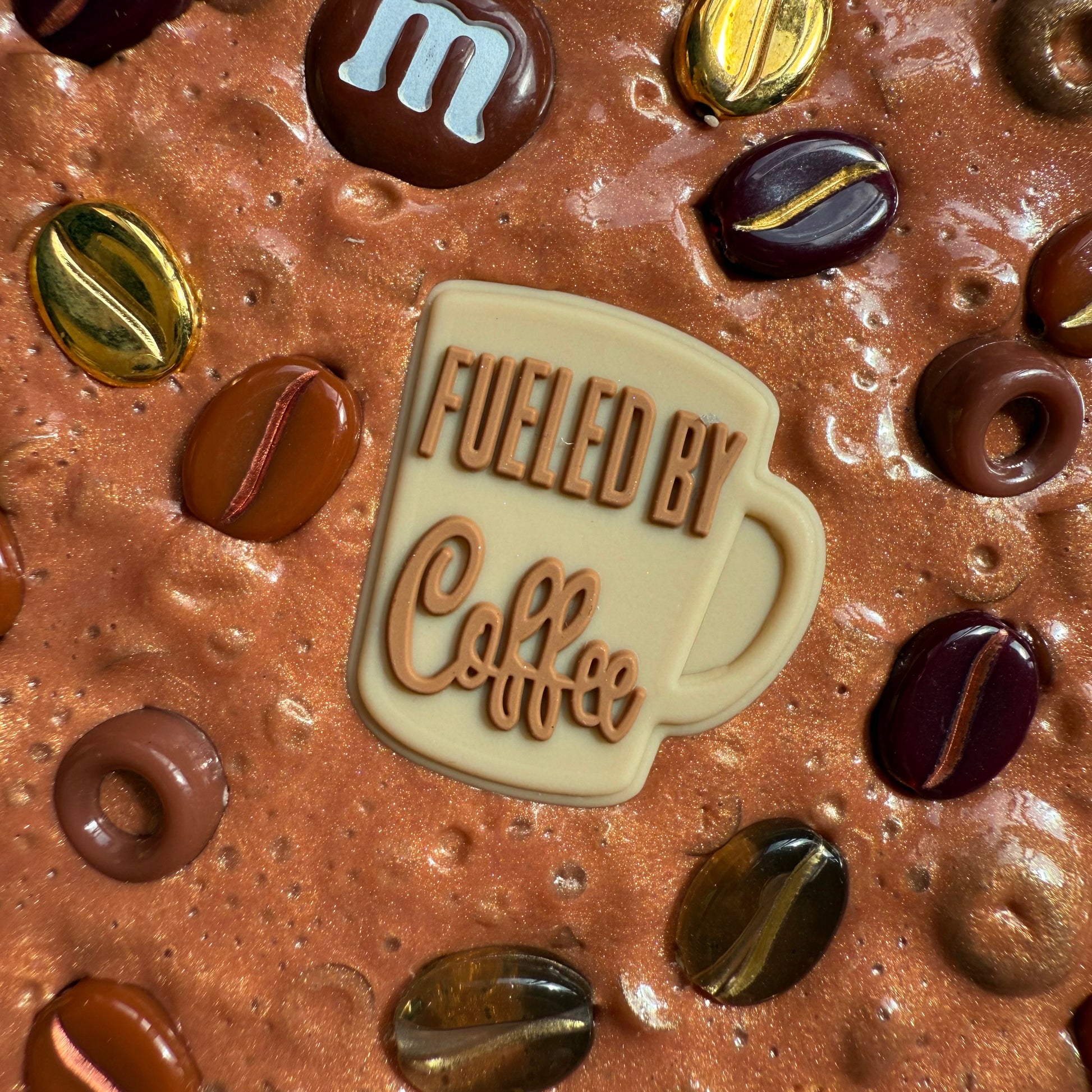 Espresso themed picky pad with coffee beans and cup decoration