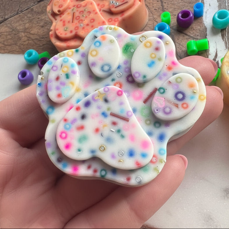 Close up of textured beads in remeltable animal paw picky pad sensory toy